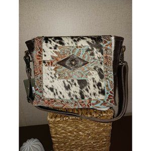 NWT Myra Bag Teal Flowers Concealed Carry Leather Hairon Western messenger style